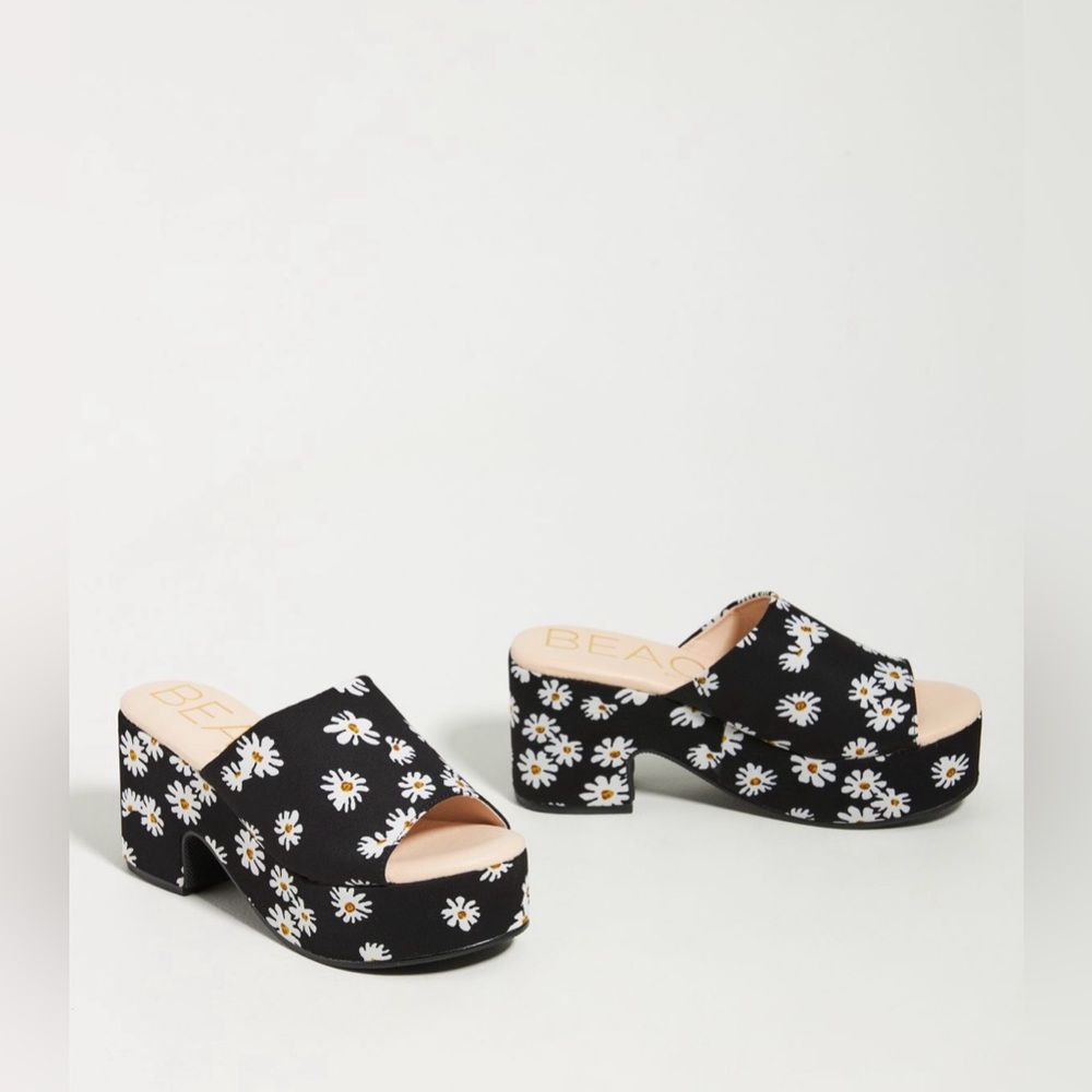 BEACH by Matisse Womens Terry Black Daisy Mule Size 8